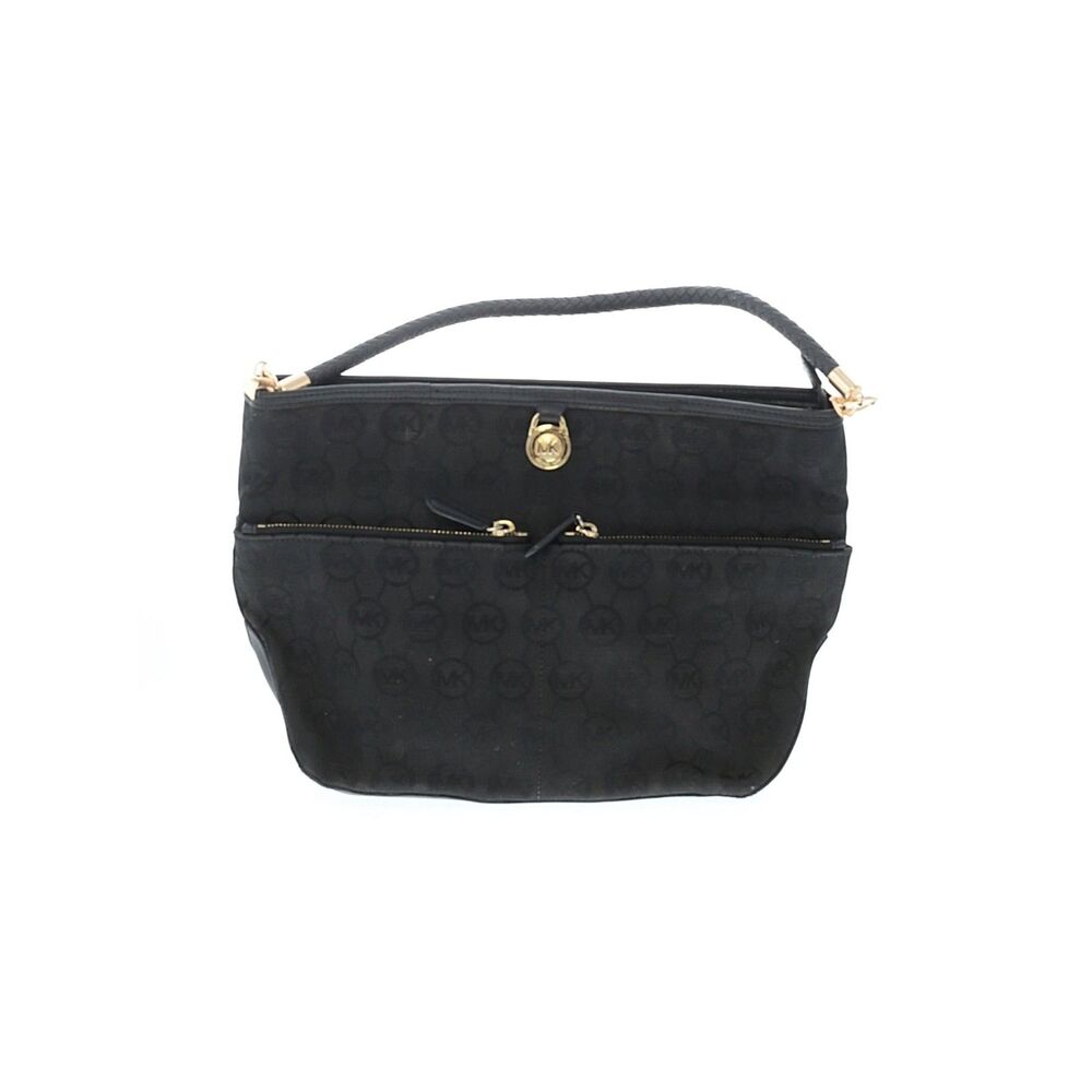 Michael Kors Black Signature MK Monogram Shoulder Bag Gold Hardware